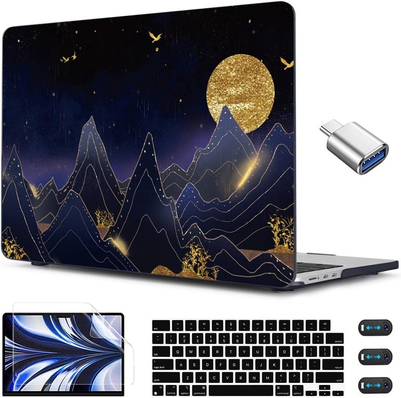 CISSOOK Compatible with MacBook Air 13.6 inch Case 2022 2024 2025 Release Model A2681 A3113 A3240, Plastic Hard Shell Case with Keyboard Cover for MacBook Air 13.6 M2 M3 M4, Gold Moon - Image 1